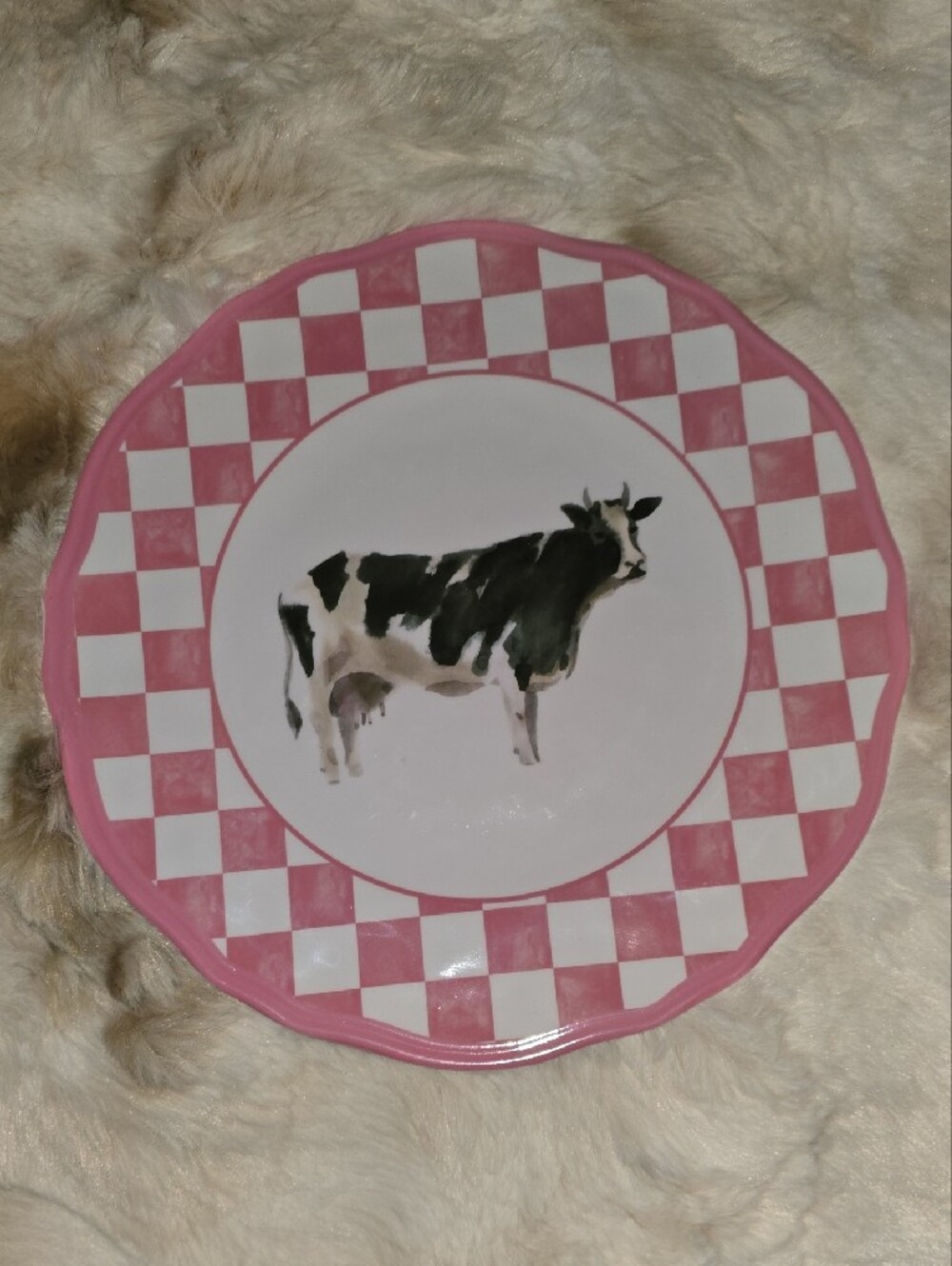 Farmhouse Checkered Dinner Plates Set - Blue, Gray, Yellow, Pink - Picture 3 of 6